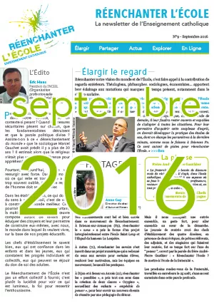 Une newsletter Réenchanter l'École n°9 - Septembre 2016